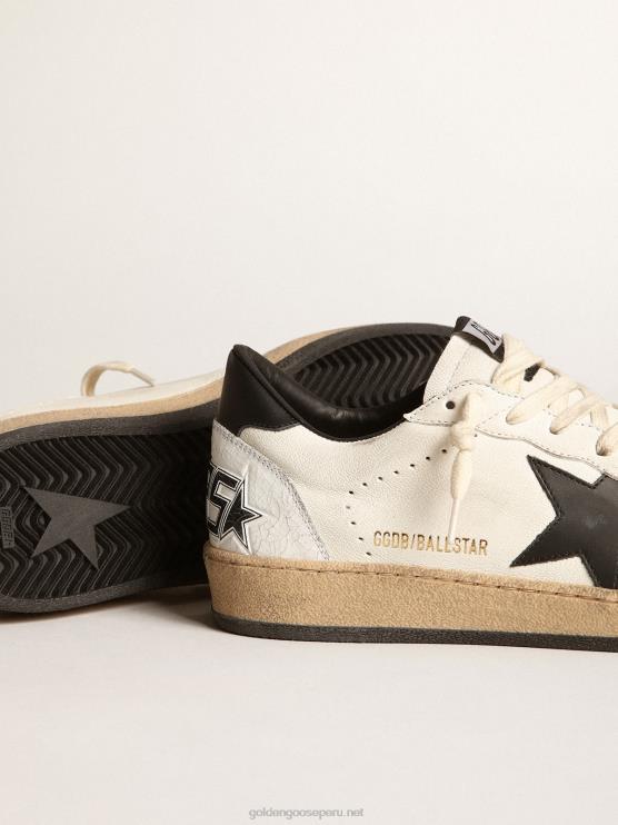 FDVPX45 Golden Goose mujer Zapatillas Ball Star de napa blanca con estrella de cuero negro y refuerzo en el talón