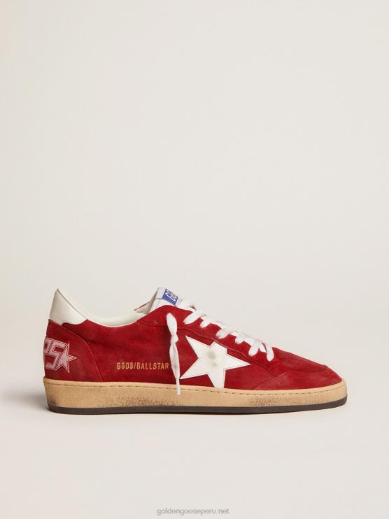 FDVPX558 Golden Goose mujer estrella bola de ante rojo con estrella de piel blanca