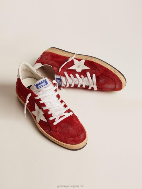 FDVPX558 Golden Goose mujer estrella bola de ante rojo con estrella de piel blanca