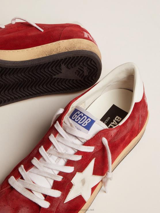 FDVPX558 Golden Goose mujer estrella bola de ante rojo con estrella de piel blanca