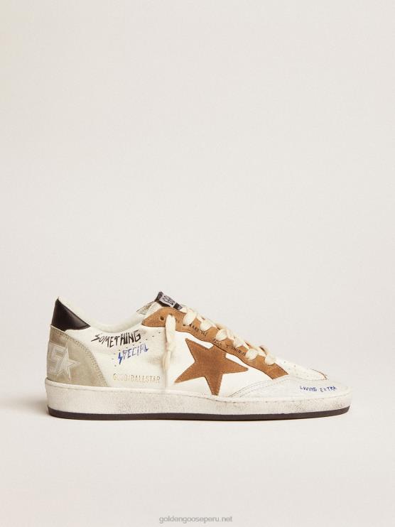 FDVPX79 Golden Goose mujer Deportivas ball star con estrella de ante color tabaco y refuerzo del talón de piel negra