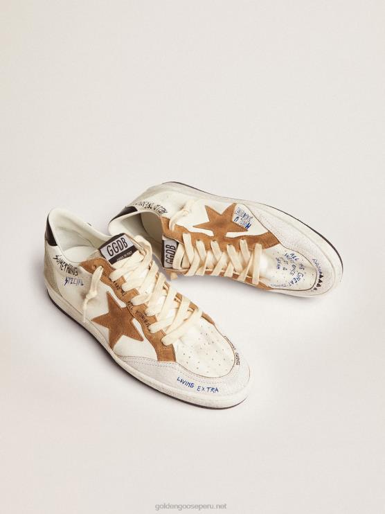 FDVPX79 Golden Goose mujer Deportivas ball star con estrella de ante color tabaco y refuerzo del talón de piel negra