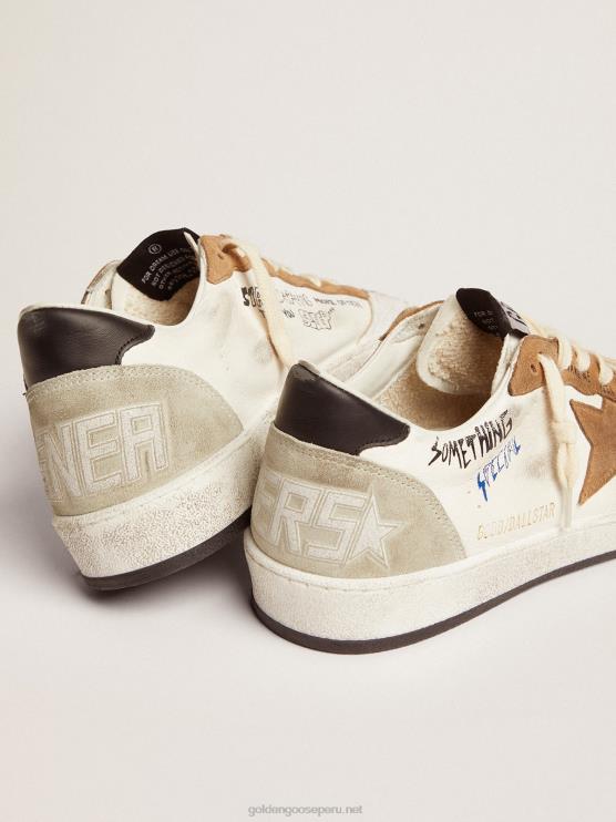 FDVPX79 Golden Goose mujer Deportivas ball star con estrella de ante color tabaco y refuerzo del talón de piel negra