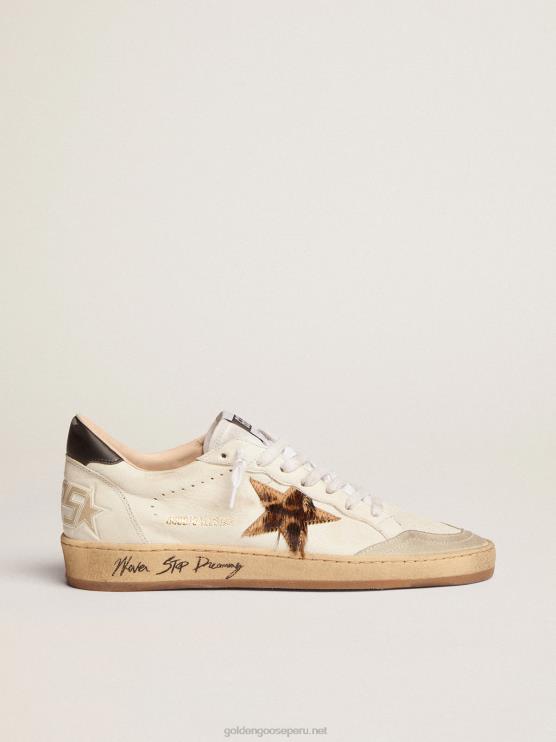 FDVPX7 Golden Goose mujer zapatillas ball star con estrella de piel de potro con estampado de leopardo y refuerzo del talón de piel negra