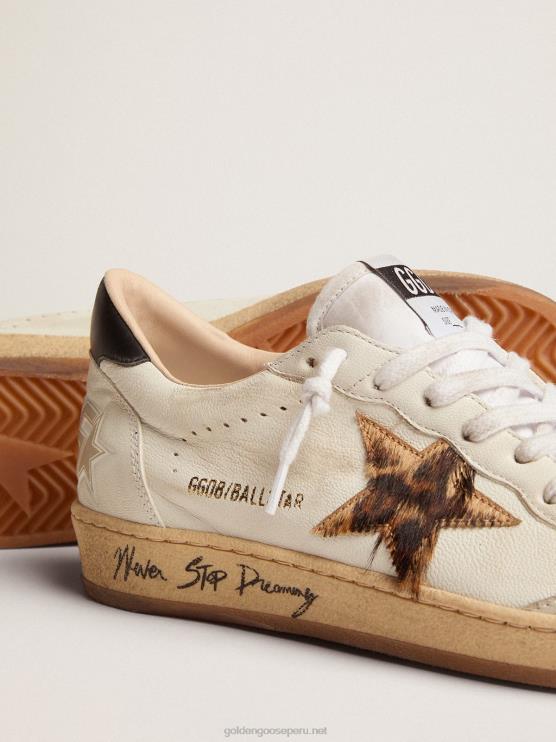 FDVPX7 Golden Goose mujer zapatillas ball star con estrella de piel de potro con estampado de leopardo y refuerzo del talón de piel negra