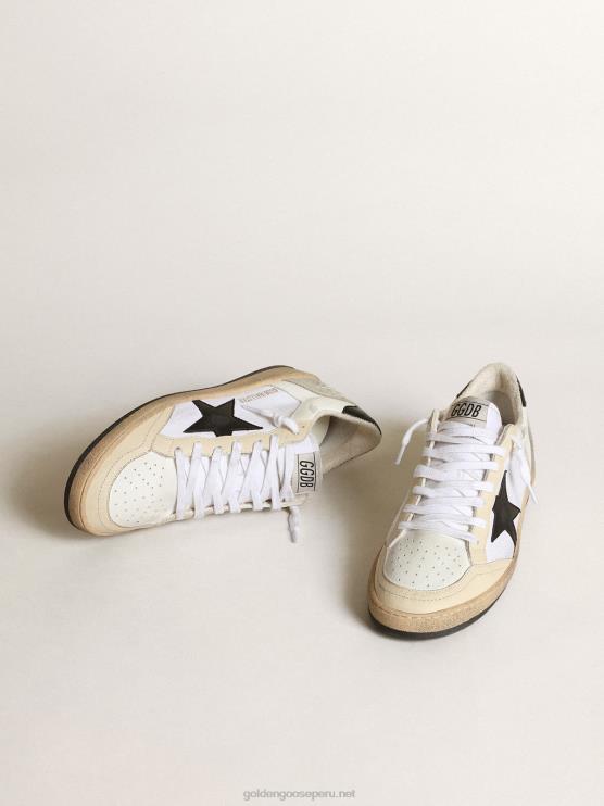 FDVPX84 Golden Goose mujer Deportivas ball star de lona y piel blanca con inserciones de piel marfil y estrella de napa negra