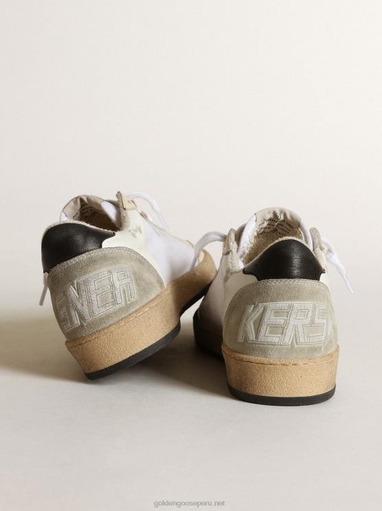 FDVPX84 Golden Goose mujer Deportivas ball star de lona y piel blanca con inserciones de piel marfil y estrella de napa negra