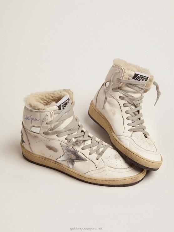 FDVPX126 Golden Goose mujer zapatillas sky-star con firma en el tobillo y forro de borrego