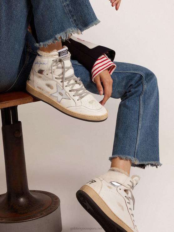 FDVPX126 Golden Goose mujer zapatillas sky-star con firma en el tobillo y forro de borrego