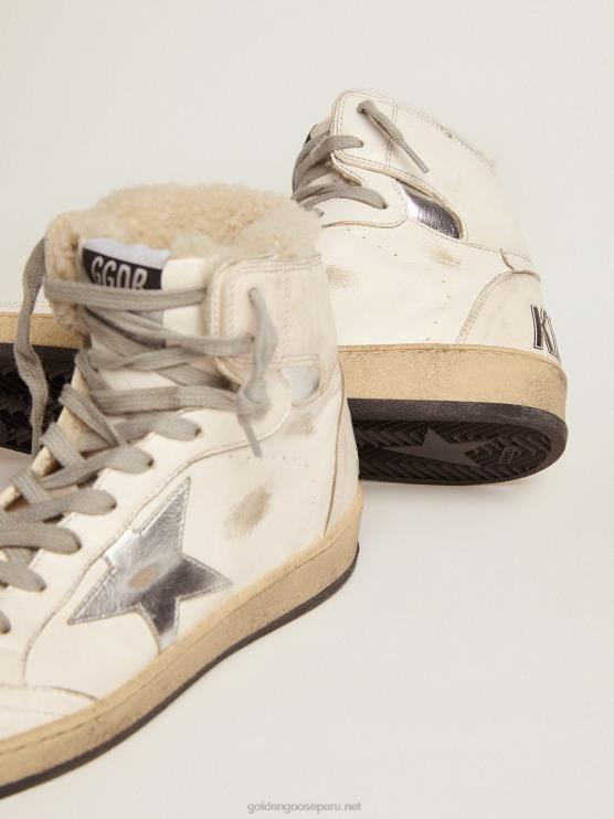FDVPX126 Golden Goose mujer zapatillas sky-star con firma en el tobillo y forro de borrego