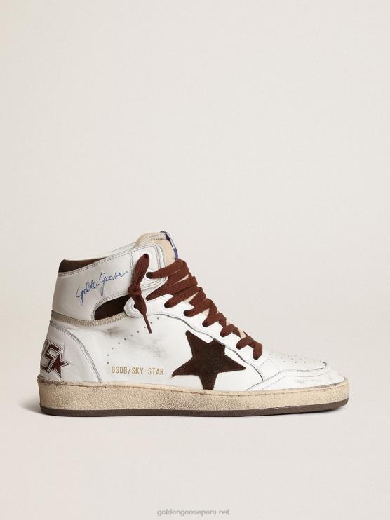 FDVPX156 Golden Goose mujer sky-star de napa blanca con estrella de ante chocolate