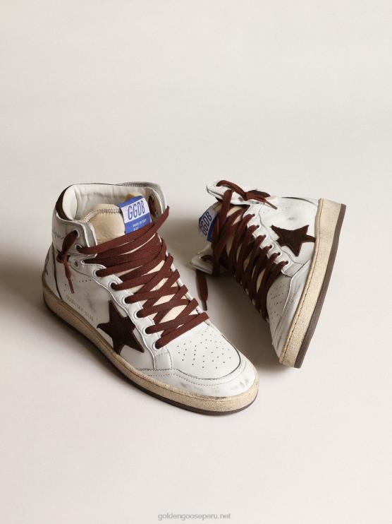 FDVPX156 Golden Goose mujer sky-star de napa blanca con estrella de ante chocolate