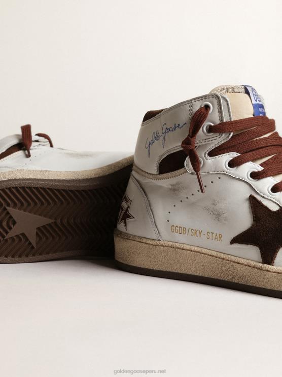 FDVPX156 Golden Goose mujer sky-star de napa blanca con estrella de ante chocolate