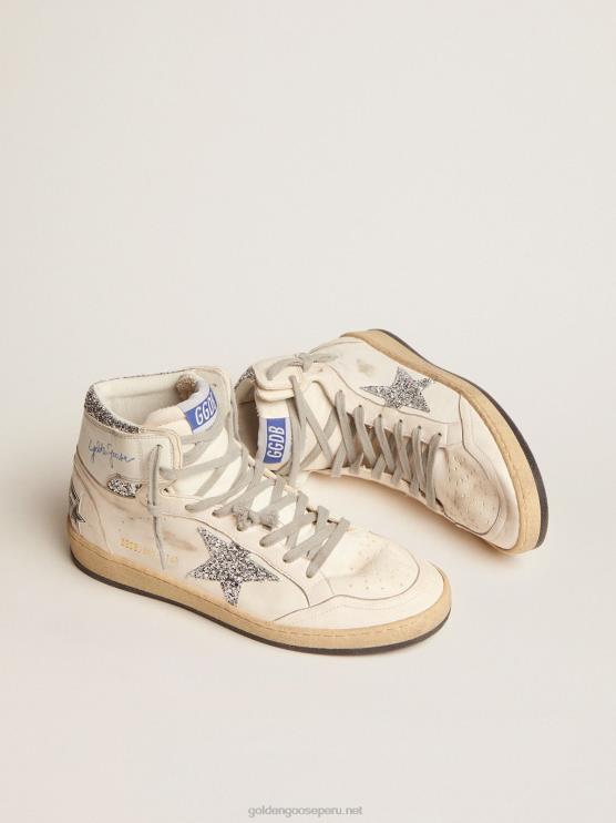 FDVPX2 Golden Goose mujer zapatillas sky-star con firma en el tobillo e inserciones de purpurina plateada