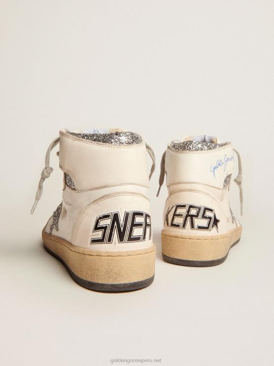 FDVPX2 Golden Goose mujer zapatillas sky-star con firma en el tobillo e inserciones de purpurina plateada