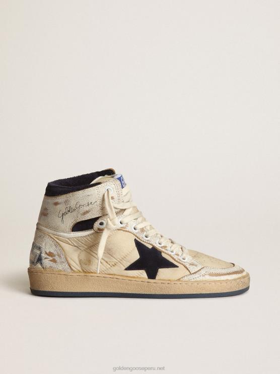 FDVPX52 Golden Goose mujer sky-star de nailon y piel blanca con estrella de ante azul