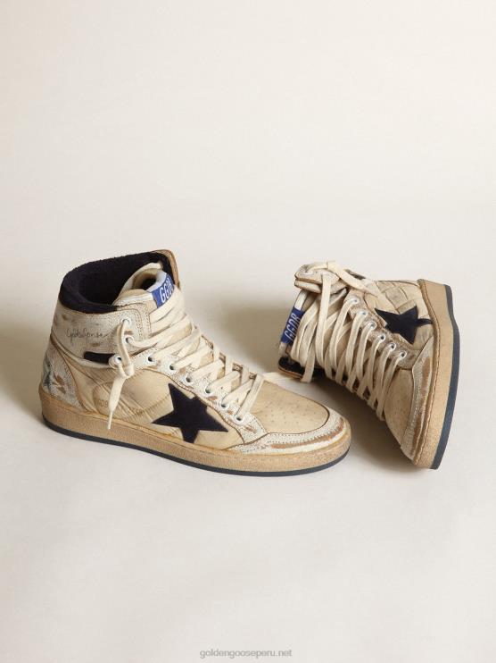 FDVPX52 Golden Goose mujer sky-star de nailon y piel blanca con estrella de ante azul