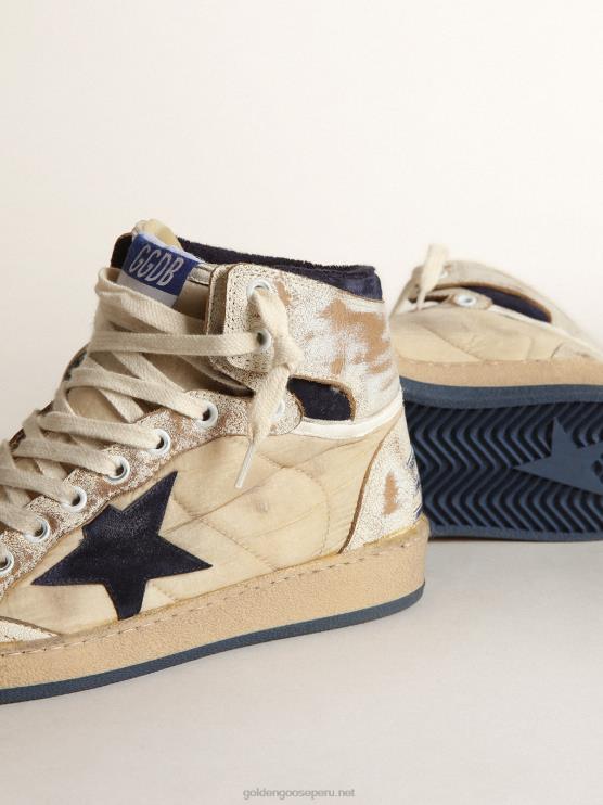 FDVPX52 Golden Goose mujer sky-star de nailon y piel blanca con estrella de ante azul