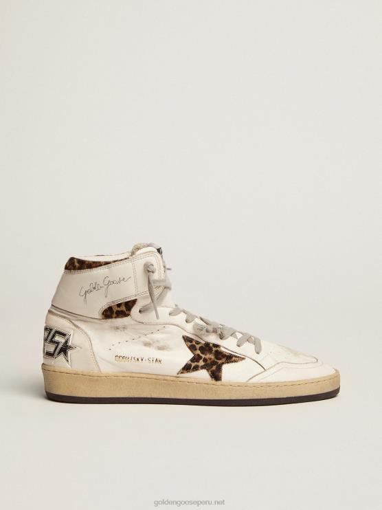 FDVPX55 Golden Goose mujer zapatillas sky-star con firma en el tobillo e inserciones de piel de potro con estampado de leopardo