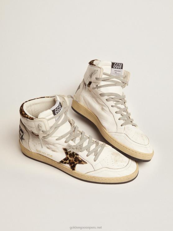 FDVPX55 Golden Goose mujer zapatillas sky-star con firma en el tobillo e inserciones de piel de potro con estampado de leopardo