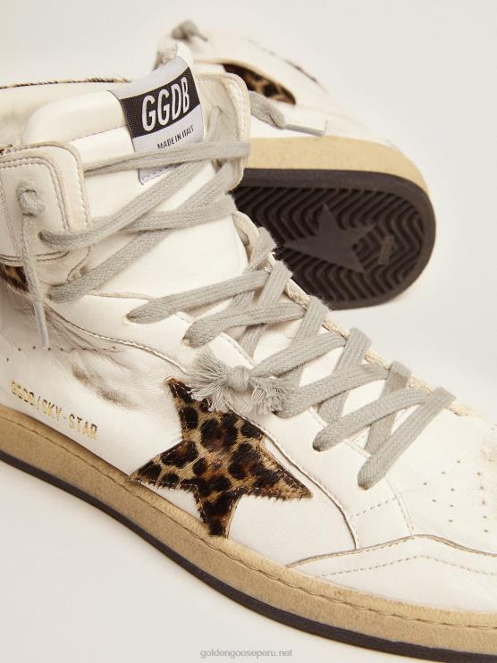 FDVPX55 Golden Goose mujer zapatillas sky-star con firma en el tobillo e inserciones de piel de potro con estampado de leopardo
