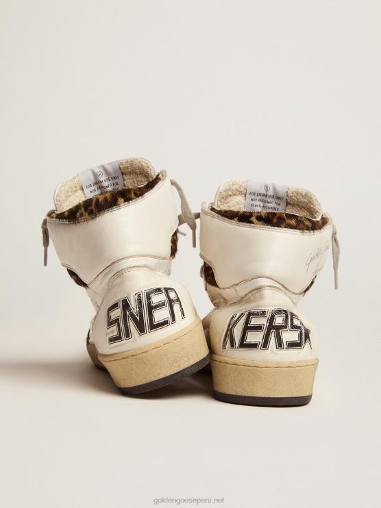 FDVPX55 Golden Goose mujer zapatillas sky-star con firma en el tobillo e inserciones de piel de potro con estampado de leopardo