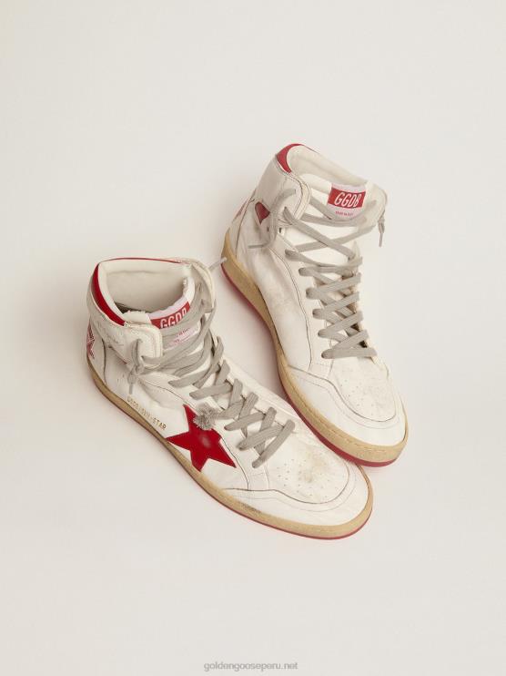 FDVPX9 Golden Goose mujer zapatillas sky-star de napa blanca con estrella de cuero rojo y refuerzo en el talón
