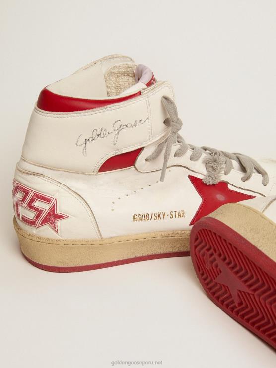 FDVPX9 Golden Goose mujer zapatillas sky-star de napa blanca con estrella de cuero rojo y refuerzo en el talón