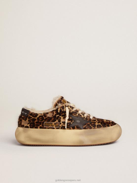 FDVPX154 Golden Goose mujer zapatos space-star de piel de potro animal print con forro de borrego