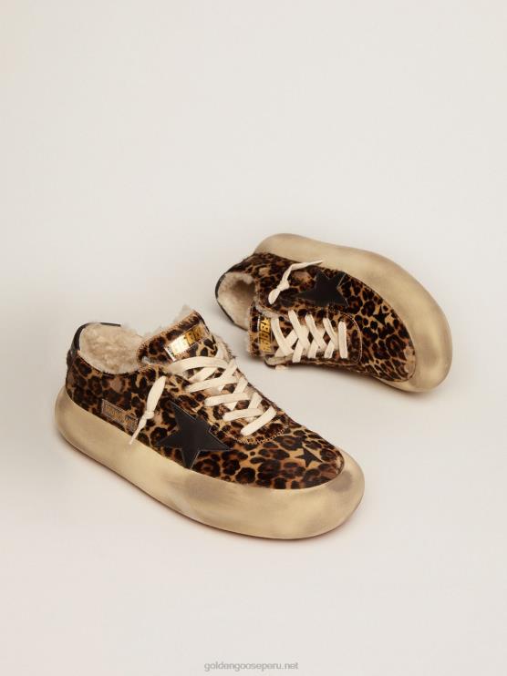 FDVPX154 Golden Goose mujer zapatos space-star de piel de potro animal print con forro de borrego