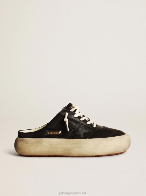 FDVPX173 Golden Goose mujer zuecos space-star de nailon negro con estrella de piel negra