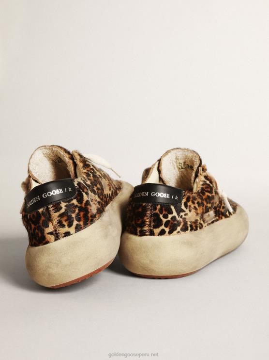 FDVPX174 Golden Goose mujer zapatos space-star de piel de potro con estampado de leopardo con estrella de piel negra y refuerzo en el talón