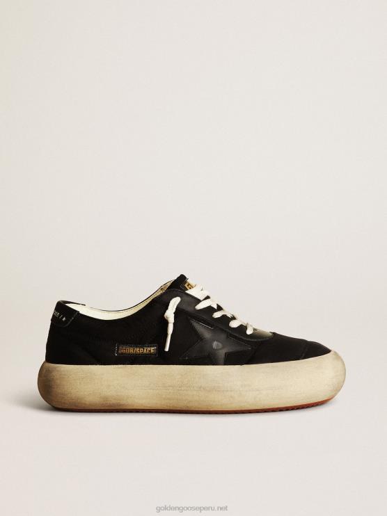 FDVPX175 Golden Goose mujer zapatos space-star de nailon negro con estrella de piel negra y refuerzo en el talón