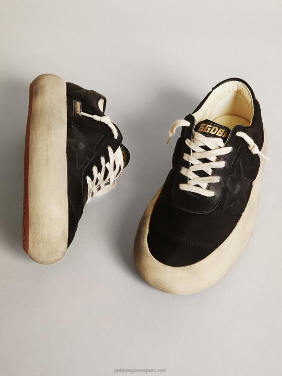 FDVPX175 Golden Goose mujer zapatos space-star de nailon negro con estrella de piel negra y refuerzo en el talón