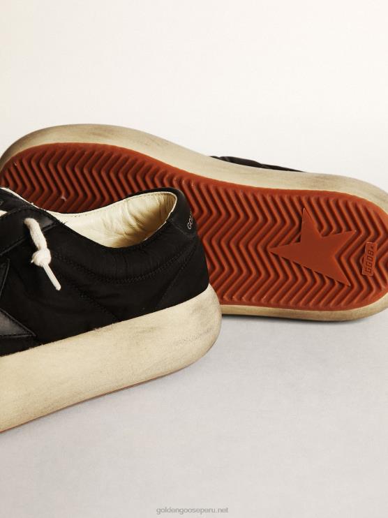 FDVPX175 Golden Goose mujer zapatos space-star de nailon negro con estrella de piel negra y refuerzo en el talón