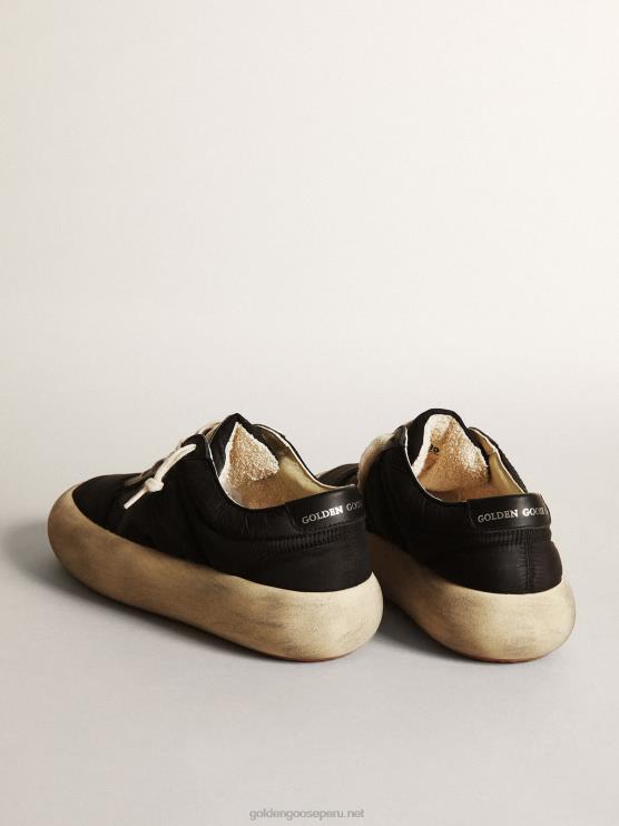 FDVPX175 Golden Goose mujer zapatos space-star de nailon negro con estrella de piel negra y refuerzo en el talón