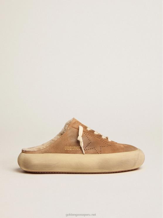 FDVPX176 Golden Goose mujer Zapato sabot space-star de ante color tabaco con interior de borrego