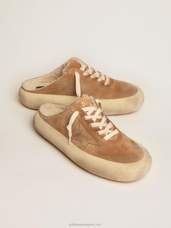 FDVPX176 Golden Goose mujer Zapato sabot space-star de ante color tabaco con interior de borrego