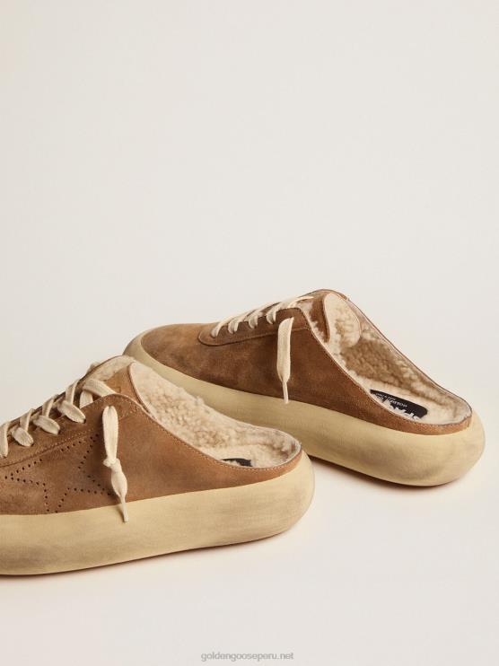 FDVPX176 Golden Goose mujer Zapato sabot space-star de ante color tabaco con interior de borrego