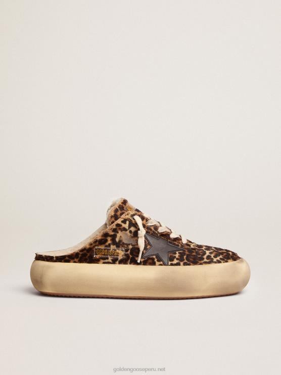 FDVPX72 Golden Goose mujer sabot space-star de piel de potro animal print con forro de borrego