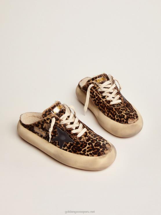 FDVPX72 Golden Goose mujer sabot space-star de piel de potro animal print con forro de borrego