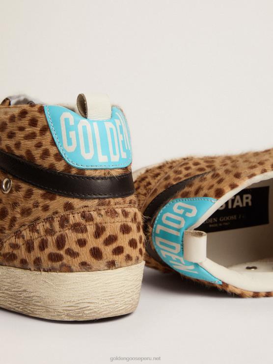 FDVPX110 Golden Goose mujer zapatillas deportivas mid star de piel de potro animal print con estrella de purpurina plateada