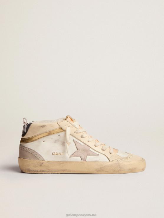 FDVPX139 Golden Goose mujer zapatillas mid star con estrella de ante gris claro y destello de piel dorada efecto cromo