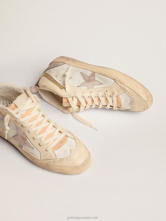 FDVPX139 Golden Goose mujer zapatillas mid star con estrella de ante gris claro y destello de piel dorada efecto cromo