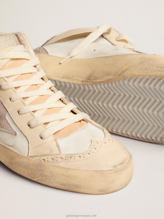 FDVPX139 Golden Goose mujer zapatillas mid star con estrella de ante gris claro y destello de piel dorada efecto cromo