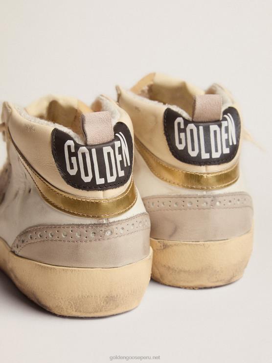 FDVPX139 Golden Goose mujer zapatillas mid star con estrella de ante gris claro y destello de piel dorada efecto cromo