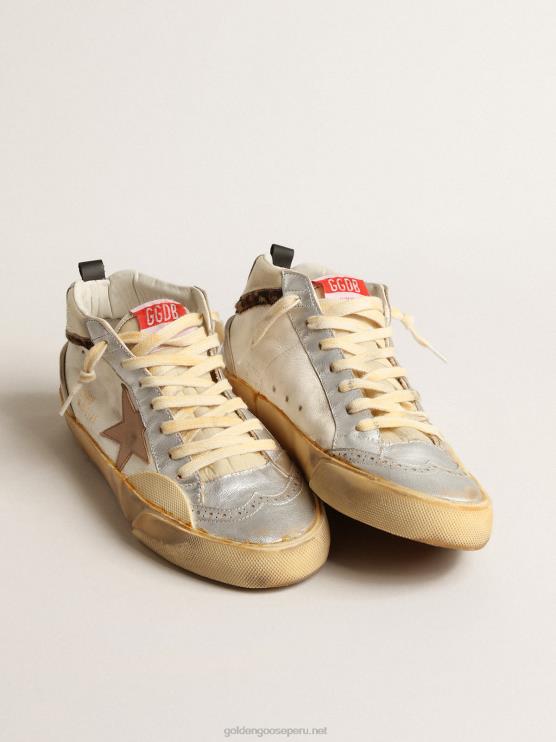 FDVPX142 Golden Goose mujer mid star ltd con inserciones de cuero plateado metalizado y estrella rosa