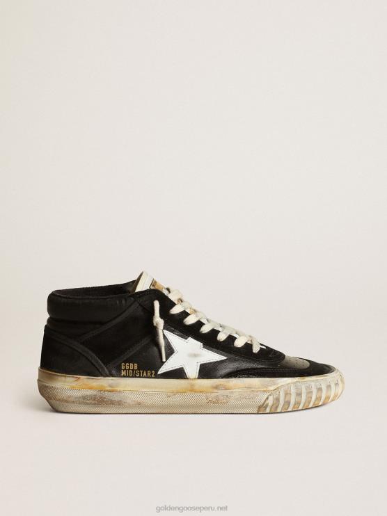 FDVPX146 Golden Goose mujer estrella media de napa y ante negro con estrella de piel blanca