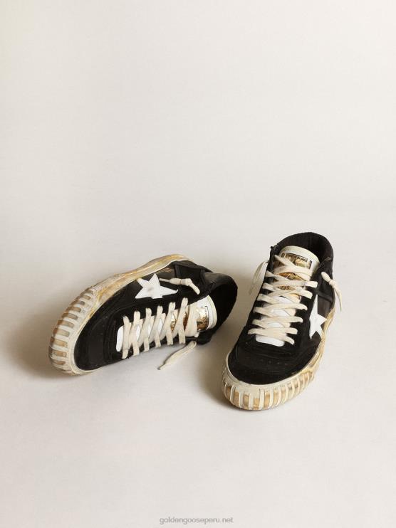 FDVPX146 Golden Goose mujer estrella media de napa y ante negro con estrella de piel blanca