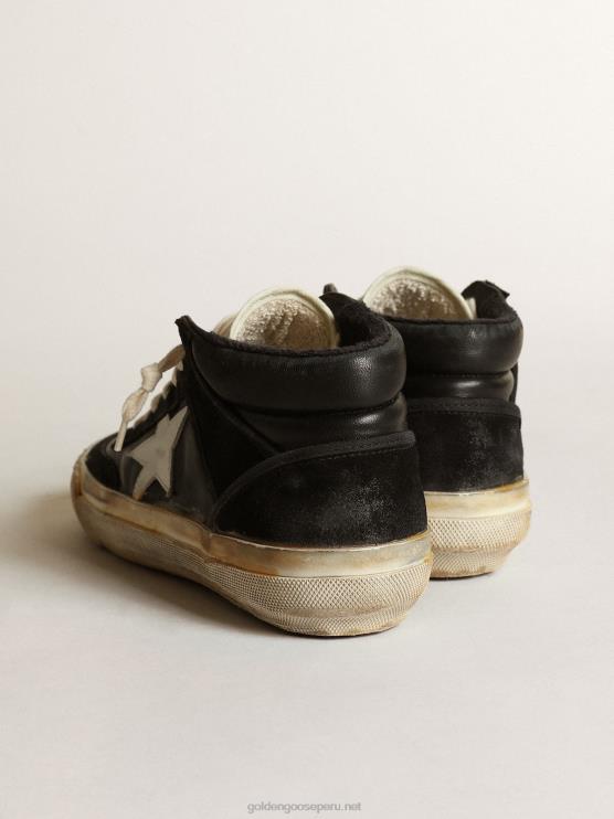 FDVPX146 Golden Goose mujer estrella media de napa y ante negro con estrella de piel blanca